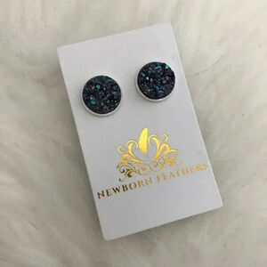 Newborn Feathers Geode Circle Earrings